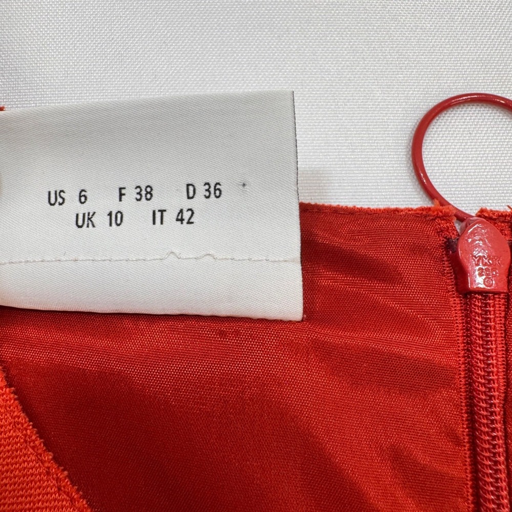 Akris Punto Sheath Dress Sz 6 Red Orange Cutout Textured Sleeveless Knee Length - Picture 12 of 16